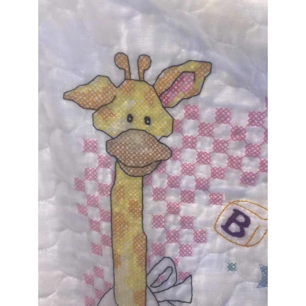 Vintage Cross Stitch Baby Crib Blanket Quilt Cute or What? Handmade 32